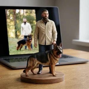 Pet and Owner 3D Portrait Sculpture UAE - Hand-Painted handcrafted by Artiqra for customers across the UAE. Pet and Owner 3D Portrait Sculpture UAE - Hand-Painted - hand painted pet and owner sculpture UAE by Artiqra UAE