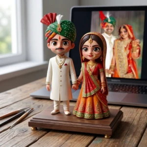 Custom Chibi Couple 3D Portrait UAE - Traditional Outfit handcrafted by Artiqra for customers across the UAE. Custom Chibi Couple 3D Portrait UAE - Traditional Outfit - custom chibi couple 3D portrait UAE by Artiqra UAE