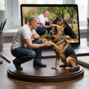 Our Work 70 Premium hand-painted pet and owner portrait for a graduation gift in UAE with a smooth professional resin finish