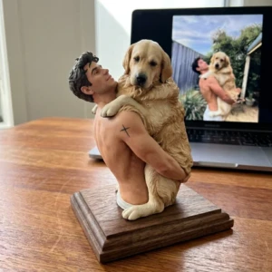 Our Work 65 Custom 3D pet and owner portrait sculpture by Artiqra for a personalized gift in Dubai with hand-painted resin detail