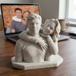 Our Work 61 Custom 3D couple bust by Artiqra with luxury marble finish for unique personalized gift UAE delivery