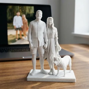 Our Work 70 Lifelike family 3D sculpture from Artiqra for corporate gift with elegant marble finish and handcrafted base