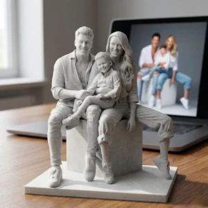 Our Work 65 Handcrafted 3D family portrait sculpture in UAE with UV protected marble finish for luxury home decor