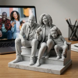 Our Work 82 Custom family 3D portrait sculpture from Artiqra.com with premium marble finish and realistic facial detailing