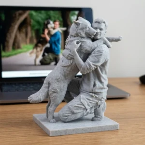 Pet and Owner 3D Portrait Sculpture UAE - Marble Finish handcrafted by Artiqra for customers across the UAE. Pet and Owner 3D Portrait Sculpture UAE - Marble Finish gallery image for pet and owner 3D portrait UAE by Artiqra UAE