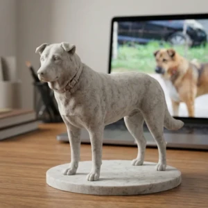 Our Work 33 Custom 3D pet portrait sculpture with white marble finish by Artiqra for unique dog memorial gift in Dubai
