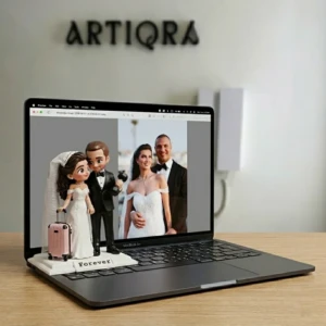 Our Work 10 Custom wedding chibi couple sculpture from photo by ARTIQRA UAE, personalized bride and groom miniature figurine for weddings and engagements