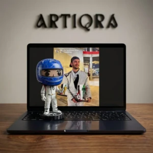 Our Work 5 Custom racing driver Funko Pop style figurine by ARTIQRA UAE, personalized motorsport miniature statue from photo for racing enthusiasts